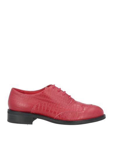 Roberta Di Camerino Woman Lace-up Shoes Red Size 7 Leather In Animal Print