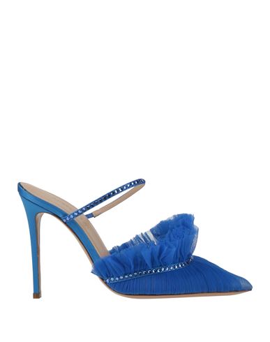 Andrea Wazen Woman Mules & Clogs Blue Size 7 Textile Fibers, Swarovski Crystal