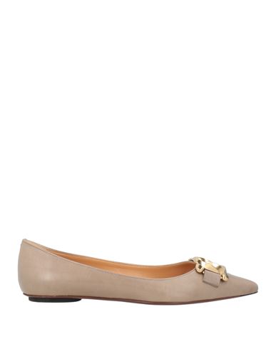 Tod's Woman Ballet Flats Grey Size 4.5 Leather In Neutral