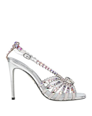 René Caovilla Rene' Caovilla Woman Sandals Silver Size 8 Textile Fibers, Leather In Silver