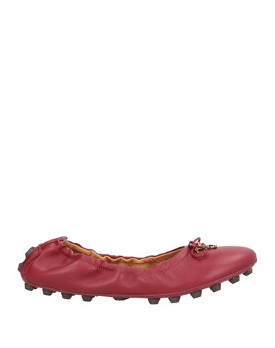 Tod's Woman Ballet Flats Burgundy Size 8 Leather In Red