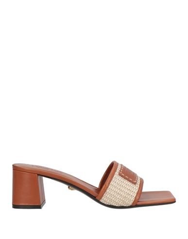 Versace Woman Sandals Tan Size 10.5 Leather, Textile Fibers
