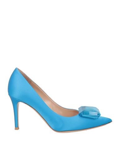 Gianvito Rossi Woman Pumps Azure Size 7.5 Textile Fibers In Blue