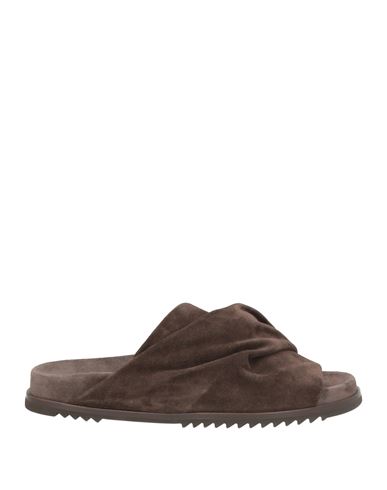 Rick Owens Draped Design Mobius Suede Sliders In Brown