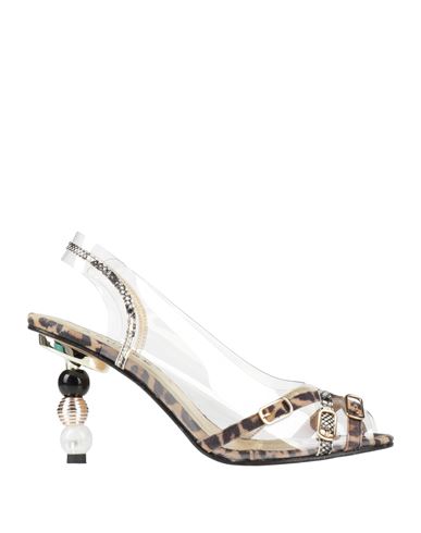 Azurée Cannes Woman Sandals Sand Size 8 Plastic, Leather In Animal Print
