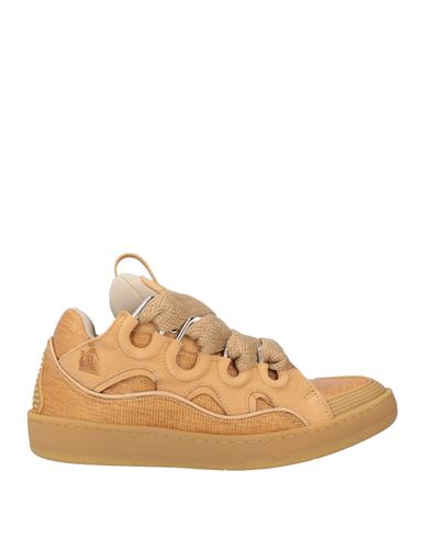 Lanvin Man Sneakers Camel Size 9 Leather, Textile Fibers In Brown