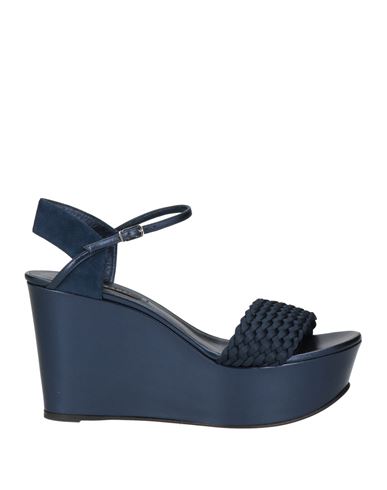 Casadei Woman Sandals Midnight Blue Size 11 Leather, Textile Fibers In Multi