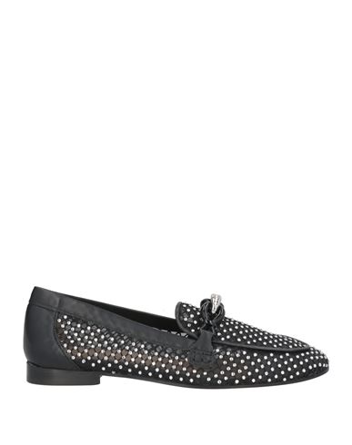 Baldinini Woman Loafers Black Size 8 Textile Fibers, Leather In Black