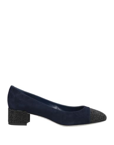 René Caovilla Rene' Caovilla Woman Pumps Midnight Blue Size 7.5 Leather, Textile Fibers In Blue