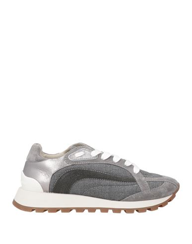Brunello Cucinelli Woman Sneakers Grey Size 8 Textile Fibers, Leather In Gray