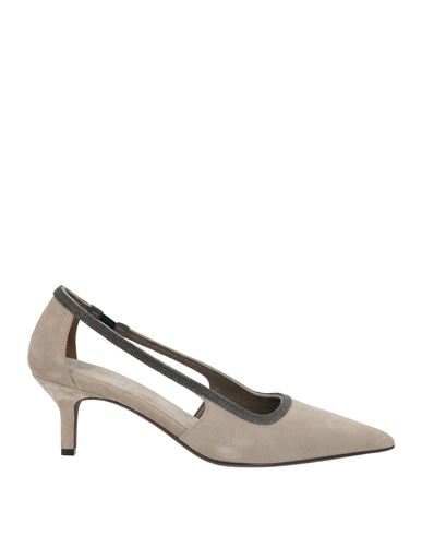 Brunello Cucinelli Woman Pumps Taupe Size 8 Leather In Gray