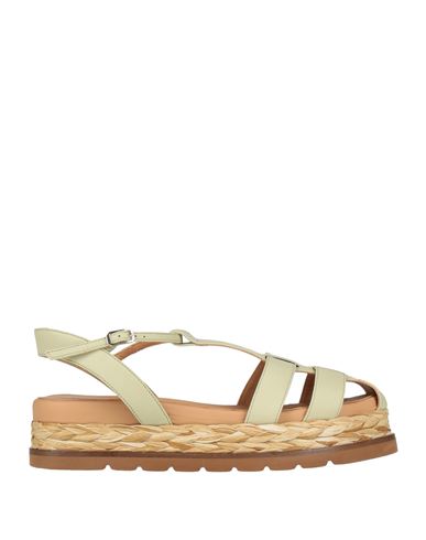Elvio Zanon Woman Sandals Light Green Size 7 Leather, Natural Raffia In Green