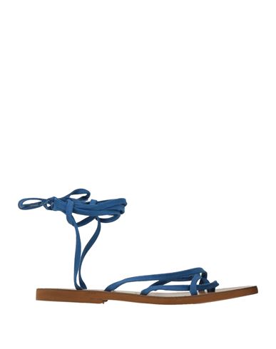 Stella D'otranto Woman Thong Sandal Blue Size 7 Leather In Blue