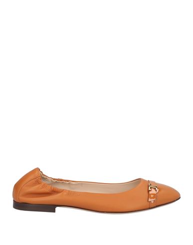 Tod's Woman Ballet Flats Tan Size 8 Leather In Orange