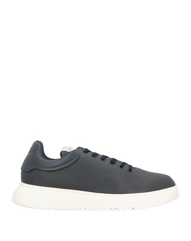 Emporio Armani Man Sneakers Midnight Blue Size 9 Leather In Black
