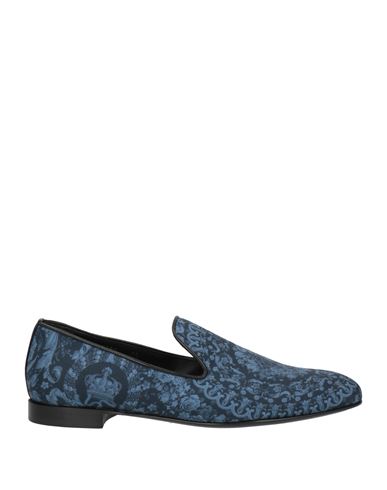 Versace Man Loafers Navy Size 9 Textile Fibers In Blue