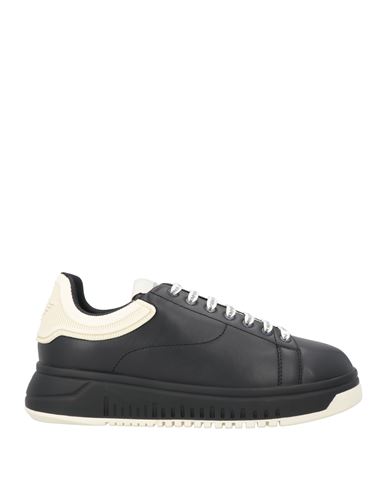 Emporio Armani Man Sneakers Black Size 9 Leather, Synthetisches Material In Black