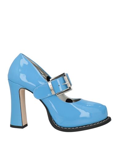 Msgm Woman Pumps Light Blue Size 10 Leather In Blue