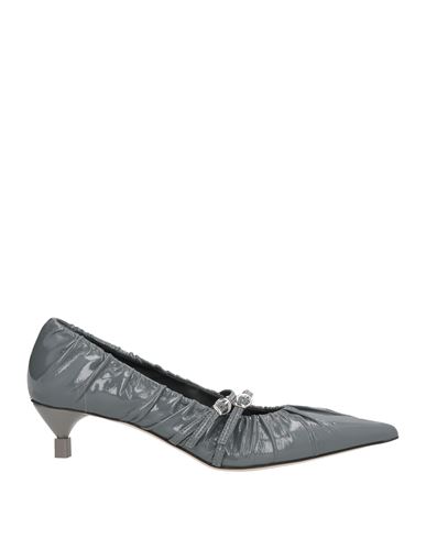 Msgm Woman Pumps Grey Size 10 Leather In Gray