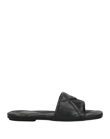 Emporio Armani Quilted Nappa-leather Effect Sandals With Eagle In Black