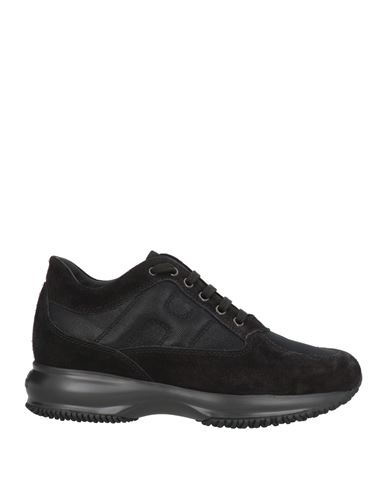 Hogan Woman Sneakers Black Size 7.5 Soft Leather, Textile Fibers In Black
