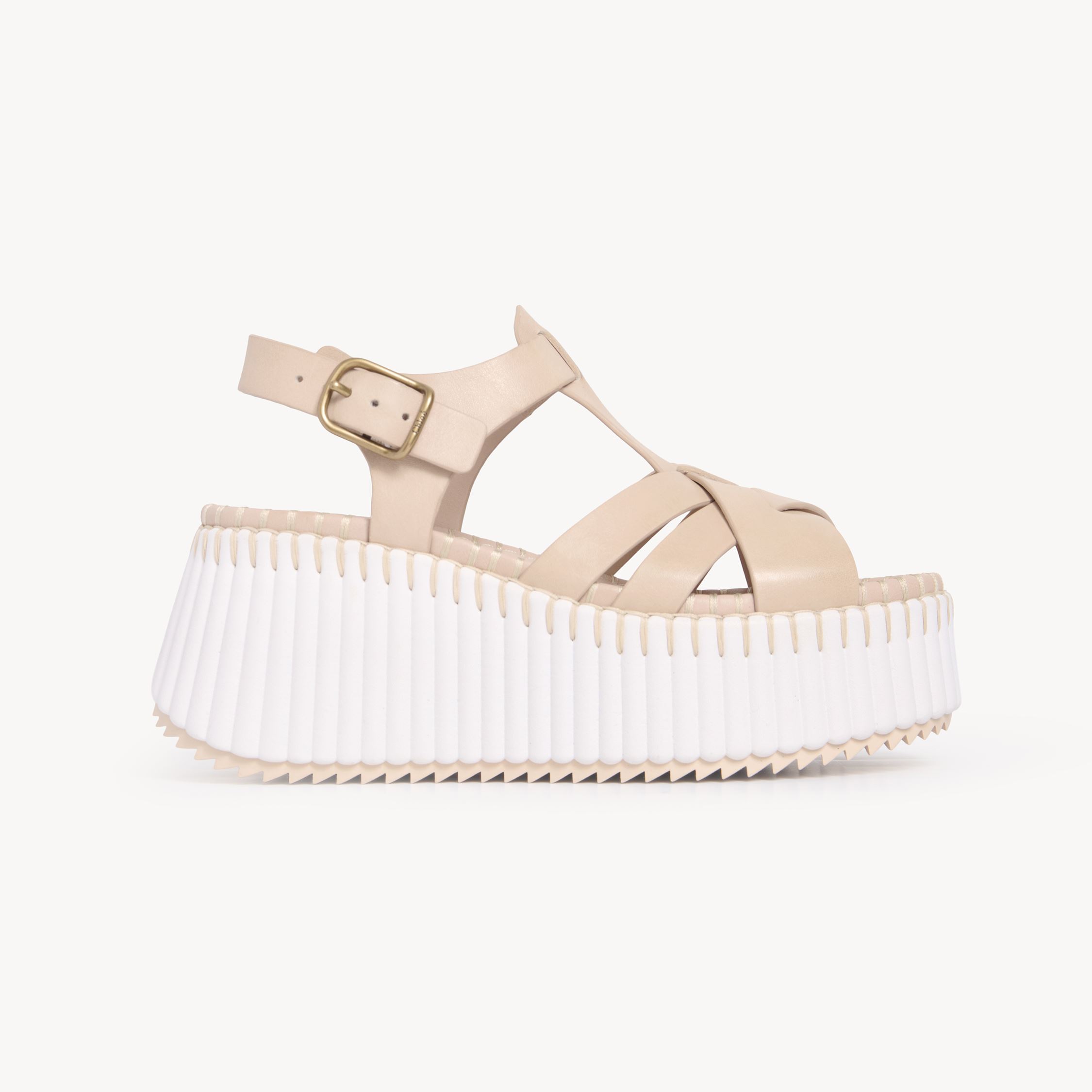 Chloé Nama Wedge Sandal Beige Size 4 100% Bovine Leather