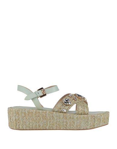 Emanuélle Vee Woman Espadrilles Sage Green Size 6 Leather, Natural Raffia In Green