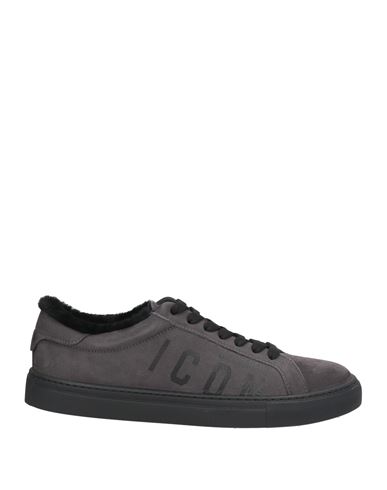 Dsquared2 Icon Man Sneakers Charcoal Size 9 Shearling, Leather In Gray