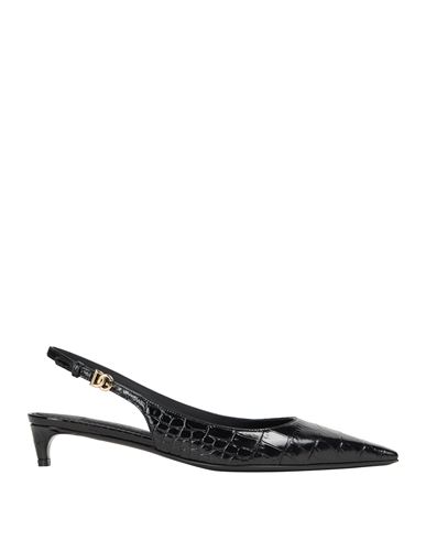 Dolce & Gabbana Croco Print Leather Slingback In Black