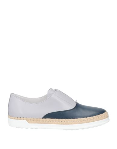 Tod's Woman Loafers Light Grey Size 4.5 Leather, Natural Raffia In Gray