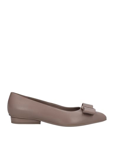 Ferragamo Woman Ballet Flats Taupe Size 6 Calfskin In Gray