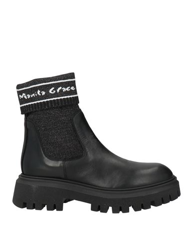 Manila Grace Woman Ankle Boots Black Size 5 Leather, Textile Fibers In Black