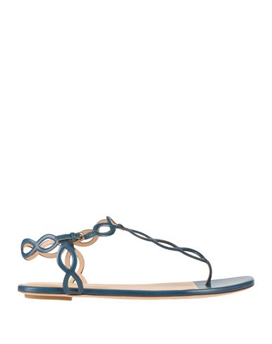 Sergio Rossi Woman Thong Sandal Navy Size 11 Leather In Blue