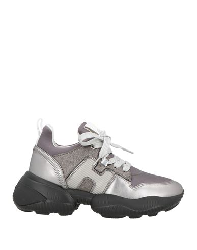 Hogan Woman Sneakers Dark Purple Size 7 Textile Fibers, Leather In Gray