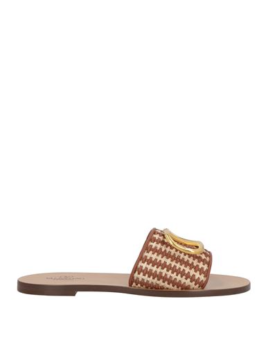 Valentino Vlogo Signature Woven Slide Sandals In Brown