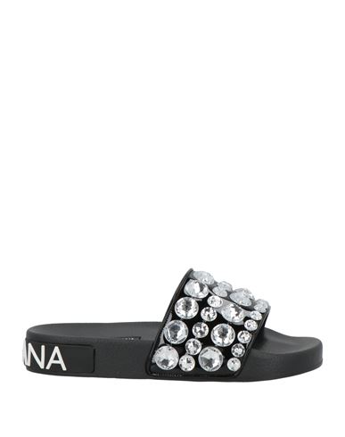 Dolce & Gabbana Woman Sandals Black Size 4 Calfskin, Polyurethane, Polyester, Cotton In Black