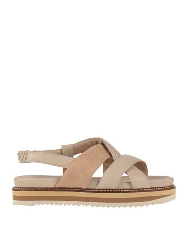 Peserico Woman Sandals Beige Size 11 Leather, Textile Fibers In Neutral