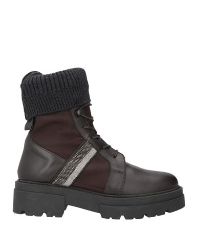 Fabiana Filippi Woman Ankle Boots Dark Brown Size 7 Leather, Textile Fibers In Brown