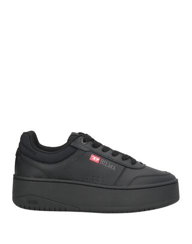 Diesel Woman Sneakers Black Size 8 Cow Leather, Textile Fibers In Black