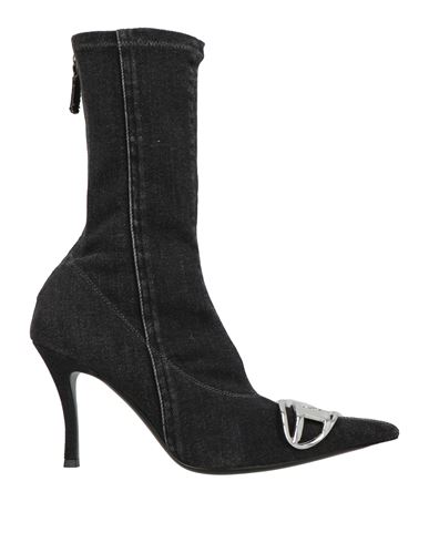 Diesel Denim Ankle Boots With Frontal Oval-d Logo In Black