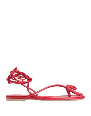 Valentino Garavani Woman Thong Sandal Tomato Red Size 9 Leather In Red