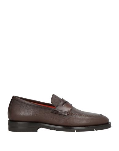 Santoni Man Loafers Dark Brown Size 7 Leather In Brown