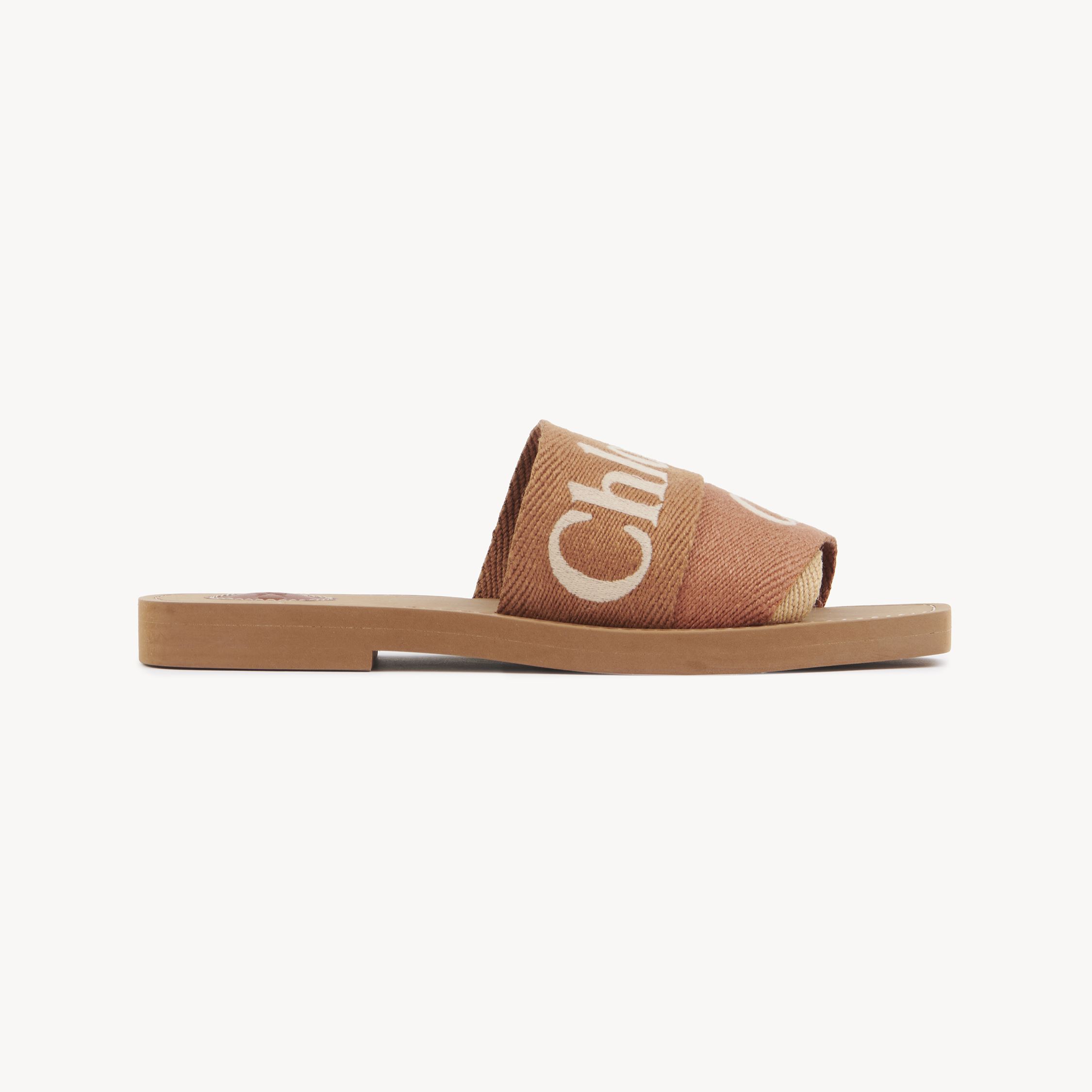 Chloé Woody Mule Brown Size 5 90% Linen, 10% Polyester