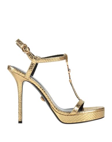 Versace Womens T-bar 95 Metallic-leather Heeled Sandals Gold In Gold