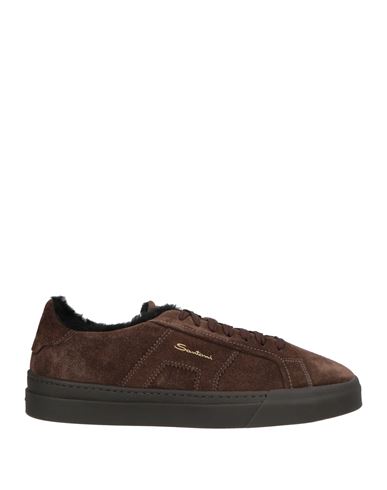 Santoni Double Buckle Sneaker Man Sneakers Dark Brown Size 12 Leather In Brown