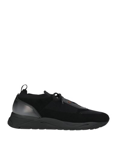 Santoni Lace-up Leather And Fabric Sneakers In Black