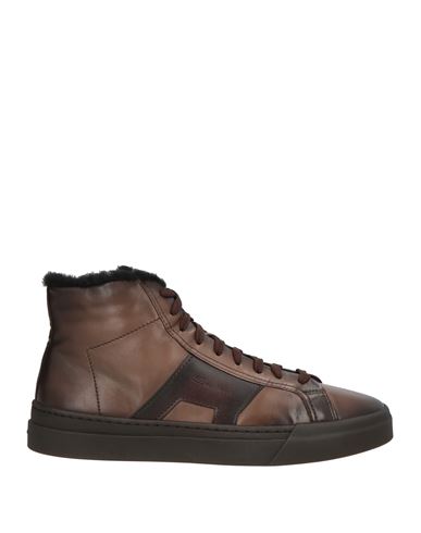 Santoni Double Buckle Sneaker Man Sneakers Dark Brown Size 9 Leather In Brown