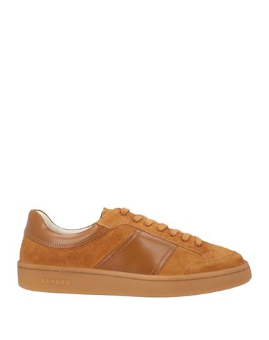Sandro Man Sneakers Camel Size 9 Leather, Textile Fibers In Brown