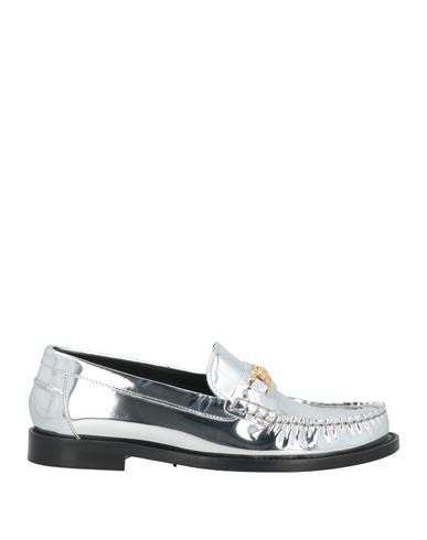 Versace Chain Detail Loafers With Metallic Finish In Silver