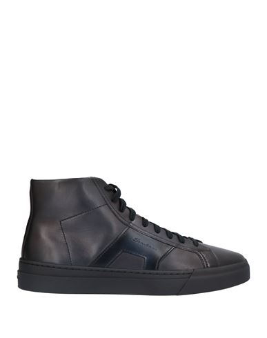 Santoni Man Sneakers Midnight Blue Size 9 Leather In Black